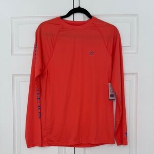 Men’s S Southern tide hot Coral Performance Long Sleeve Shirt with Blue Logo nwt